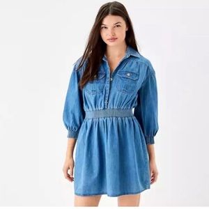 American Eagle Women Blue Denim Utility Shirt Dress